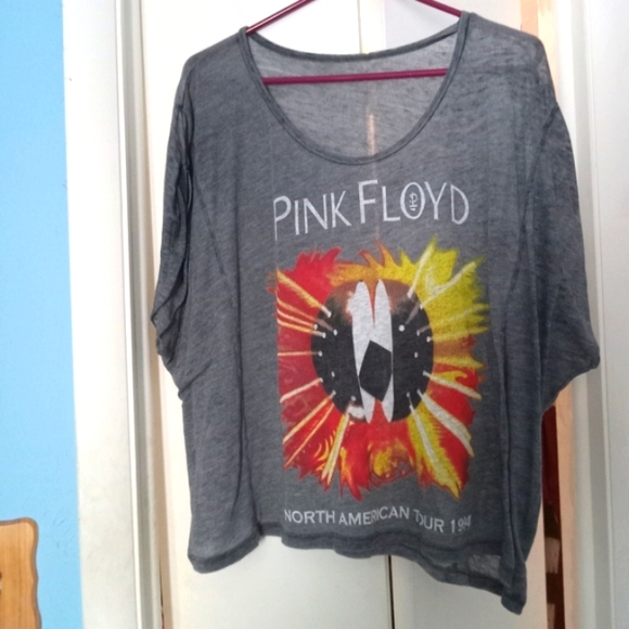 🩶💛🧡 NWOT Womens Cha Sor Pink Floyd Blouse Small Lightweight Sheer Concert - Picture 3 of 4